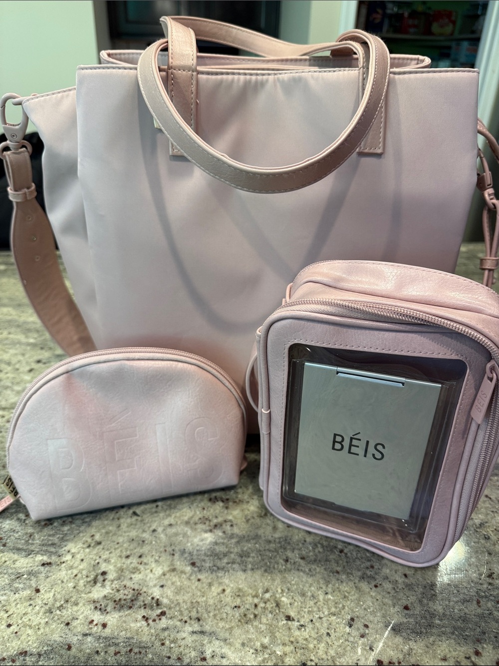 BEIS Pink Travel Bag Trio - Tote, Crossbody & Pouch